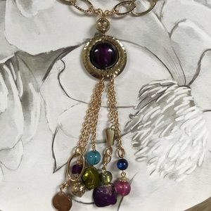 Long beaded gold pendant necklace